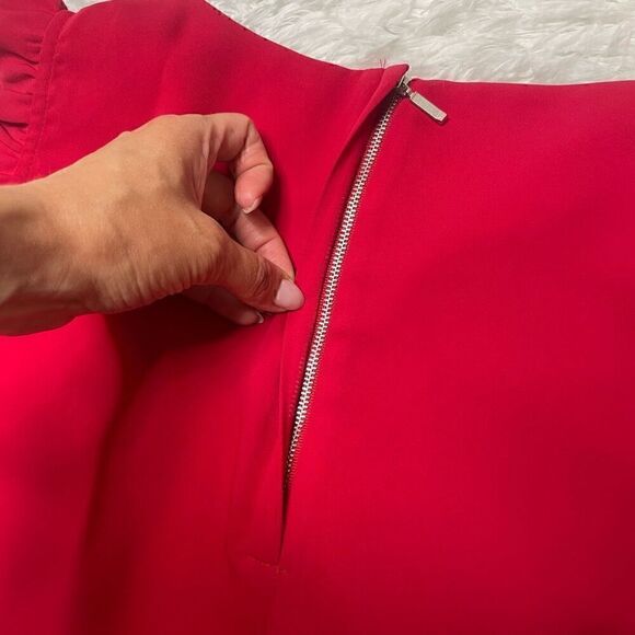 Nicole Miller Red Shift Dress Ruffle Cap Sleeves Size 12 Mini Lightweight - Picture 10 of 10